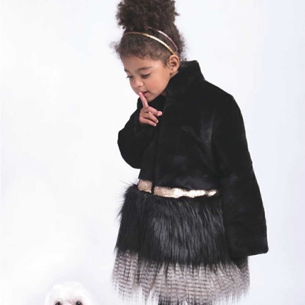 Imoga Collection Freya Long Faux Fur Coat in Black